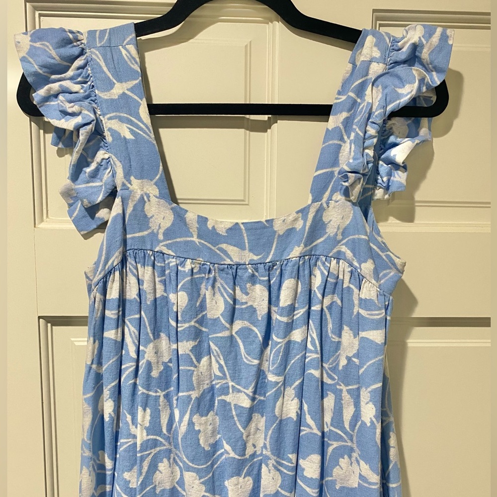 HEMMED - a new day Light Blue and White Floral Ruffle-Sleeve Maxi Dress - Picture 2 of 3